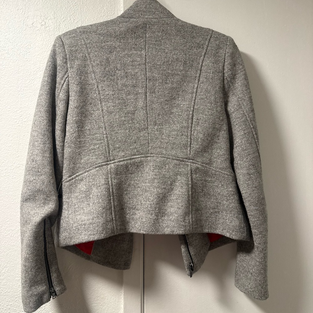 Gap Gray Wool-Blend Stand Collar Jacket With Red … - image 6